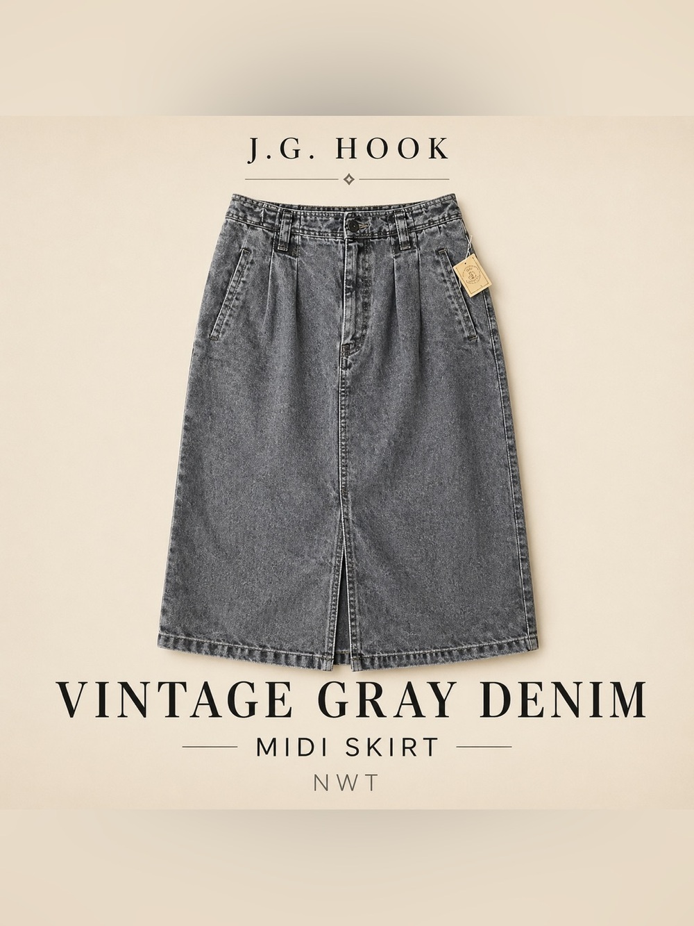 J.G. Hook Vintage Gray Denim Midi Skirt NWT "Deadstock"